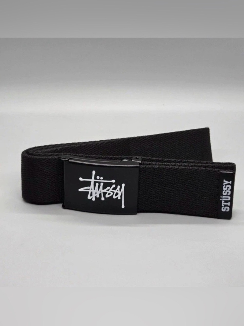 Stussy Black Belt with White Logo Buckle